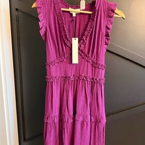 Pinch Ruffled V-Neck Dress in Magenta